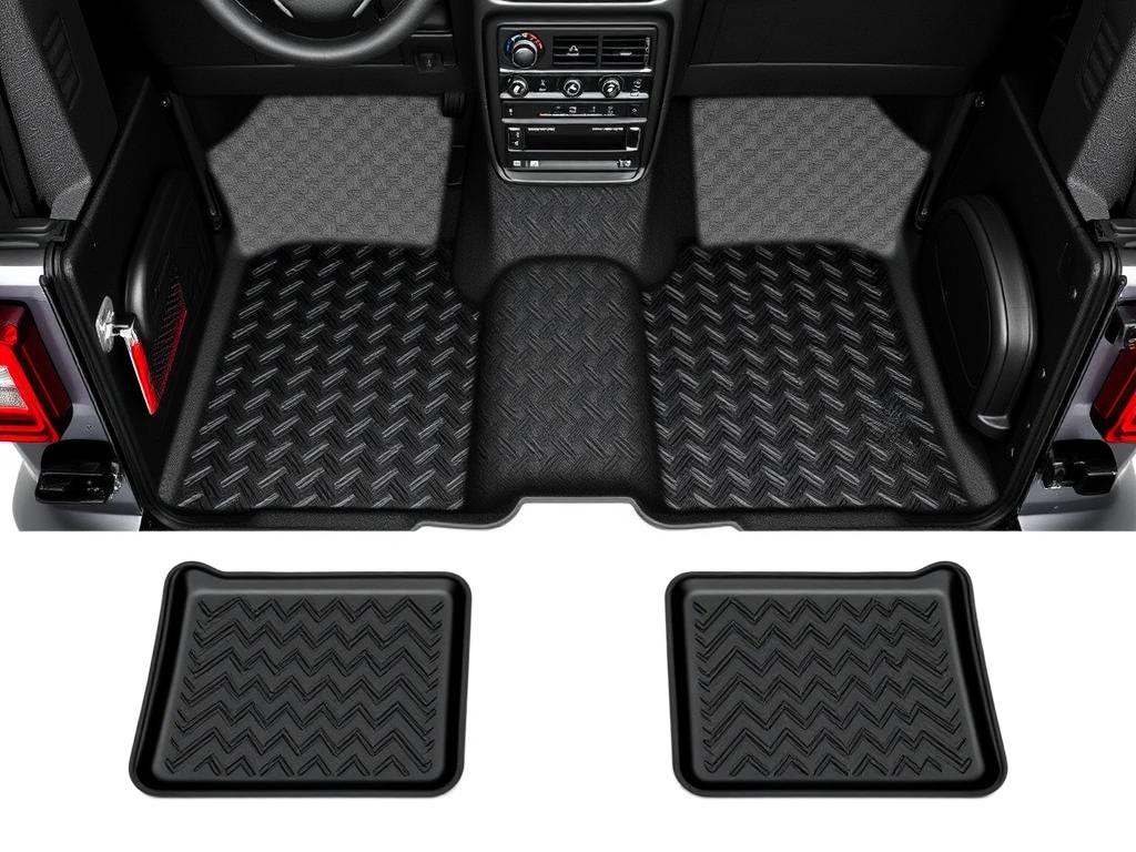 OEDRO Floor Mats for Jeep Wrangler Unlimited 2023 showing complete set with cargo liner OEDRO Floor Mats for Jeep Wrangler Unlimited 2023 showing complete set with cargo liner