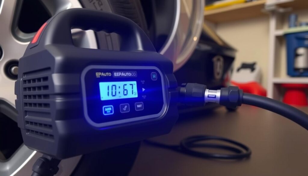 EPAuto 12V DC Portable Air Compressor inflating tire