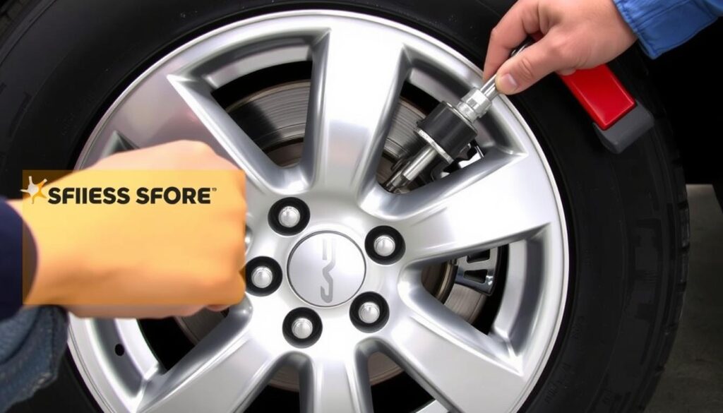 No-Scuff Tire Tool in use on aluminum wheel