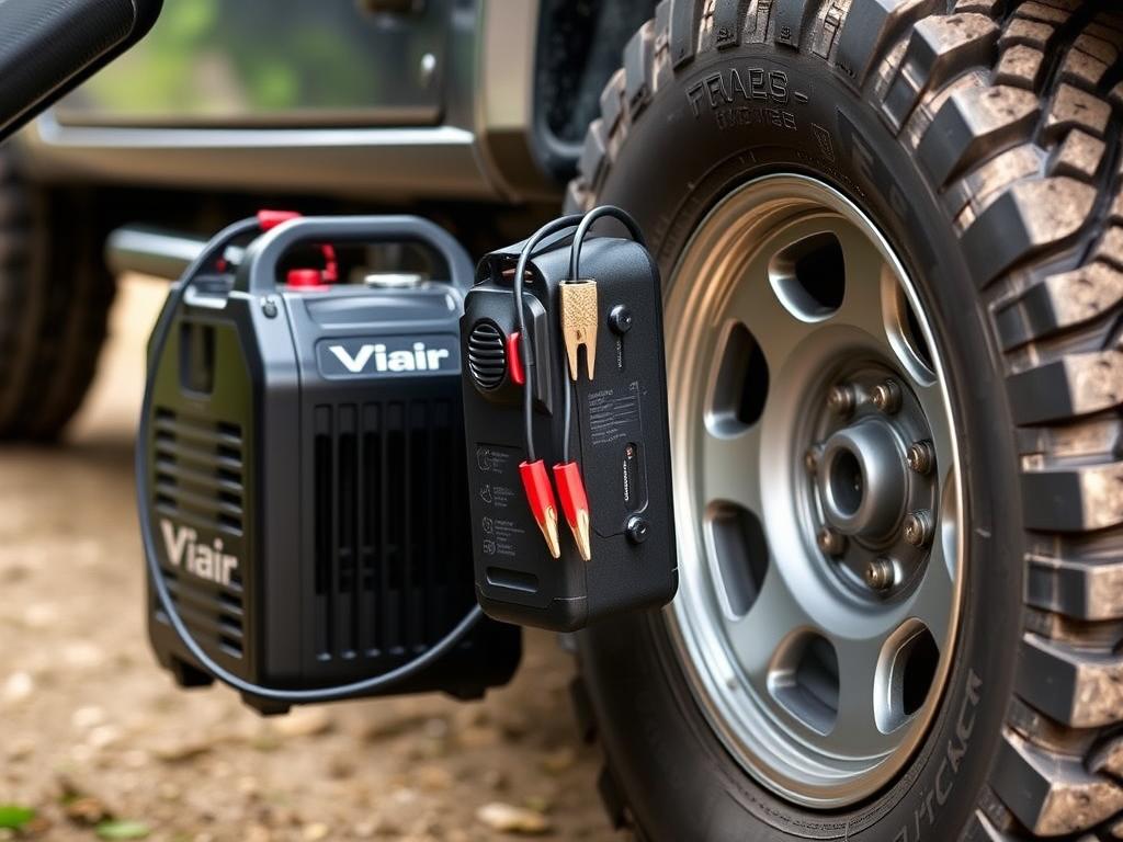 Viair 88P Portable Compressor connected to a car battery Viair 88P Portable Compressor connected to a car battery