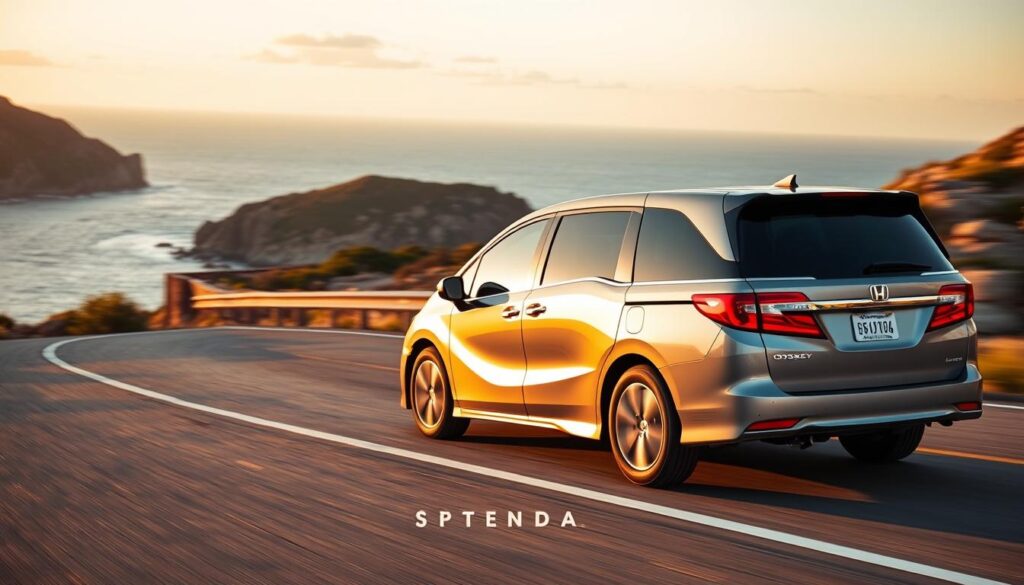 Honda Odyssey with premium tires driving on a scenic road